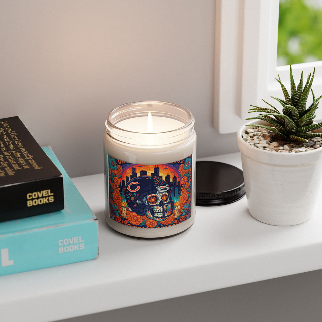 Chicago Bears Day of the Dead Skull Candle — 9oz Scented Soy Jar