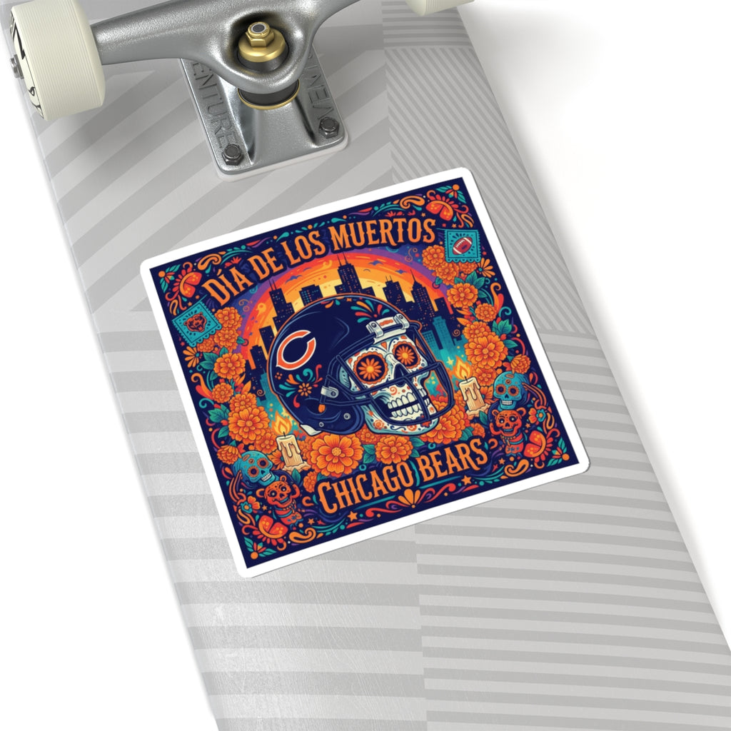 Chicago Bears Día de los Muertos Sticker — Sugar Skull Football Helmet Kiss-Cut Sticker