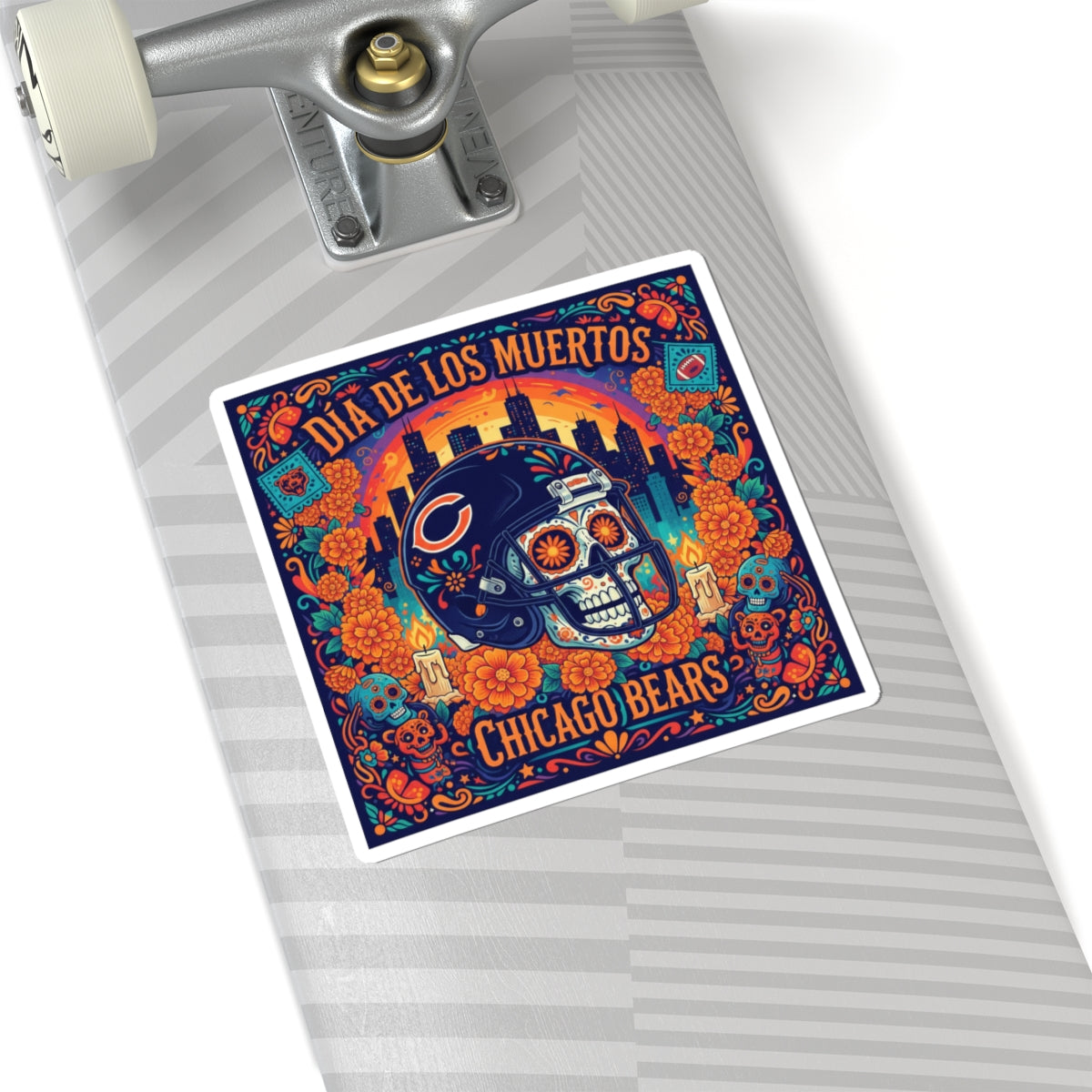 Chicago Bears Día de los Muertos Sticker — Sugar Skull Football Helmet Kiss-Cut Sticker