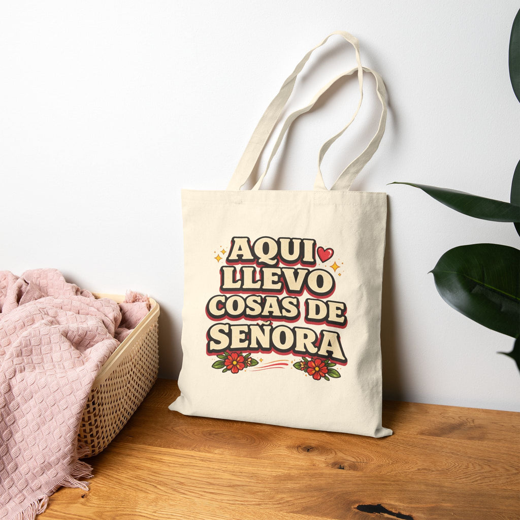 Aqui Llevo Cosas de Señora Canvas Tote Bag | Latino Floral Market Tote | Mother's Day Gift | Dia De La Madre