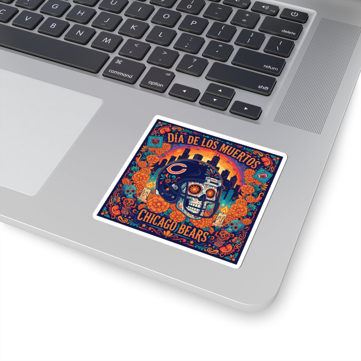 Chicago Bears Día de los Muertos Sticker — Sugar Skull Football Helmet Kiss-Cut Sticker