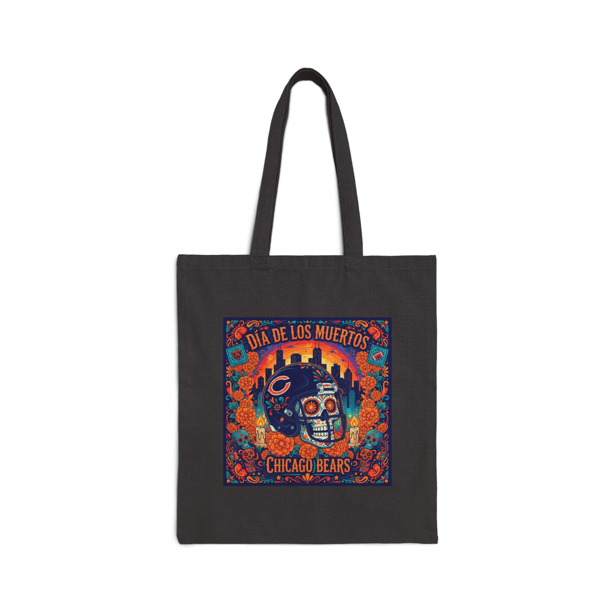 Day of the Dead Chicago Bears Tote Bag – Dia de los Muertos Canvas Grocery Tote