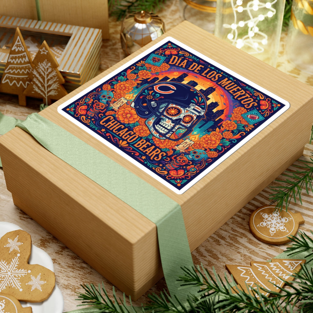 Chicago Bears Día de los Muertos Sticker — Sugar Skull Football Helmet Kiss-Cut Sticker