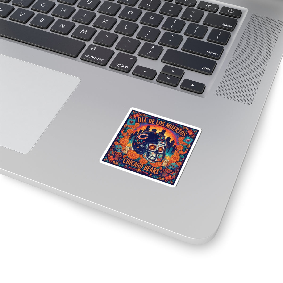 Chicago Bears Día de los Muertos Sticker — Sugar Skull Football Helmet Kiss-Cut Sticker