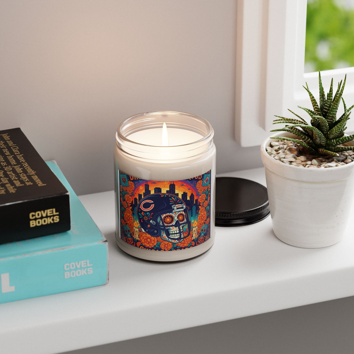 Chicago Bears Day of the Dead Skull Candle — 9oz Scented Soy Jar