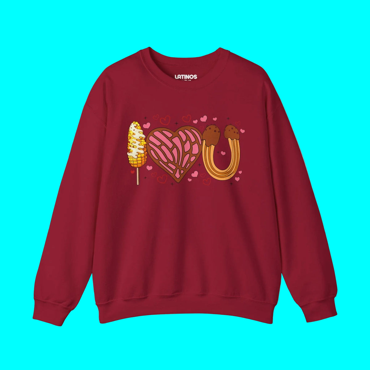 I Love You (Elote, Concha, Churro Love Fest) Latino Valentine's Day Comfy Crewneck Sweater | Funny Mexican Viral | 3 Colors