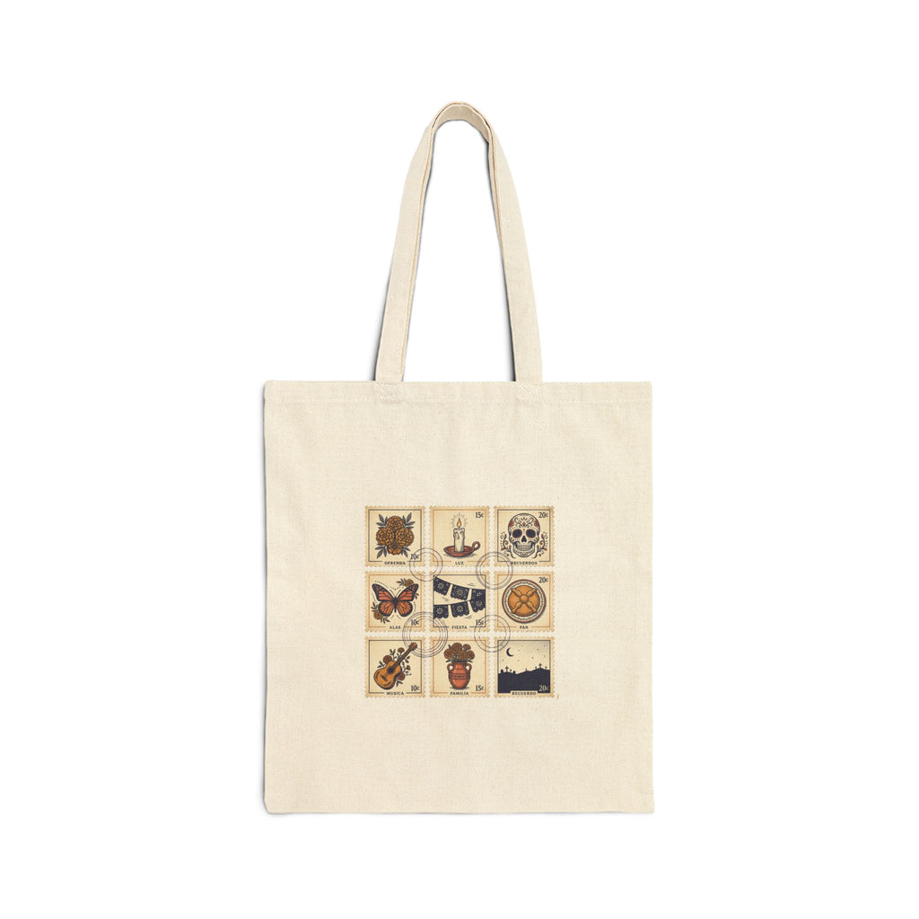 Dia de los Muertos collage tote, sugar skull tile art cotton canvas