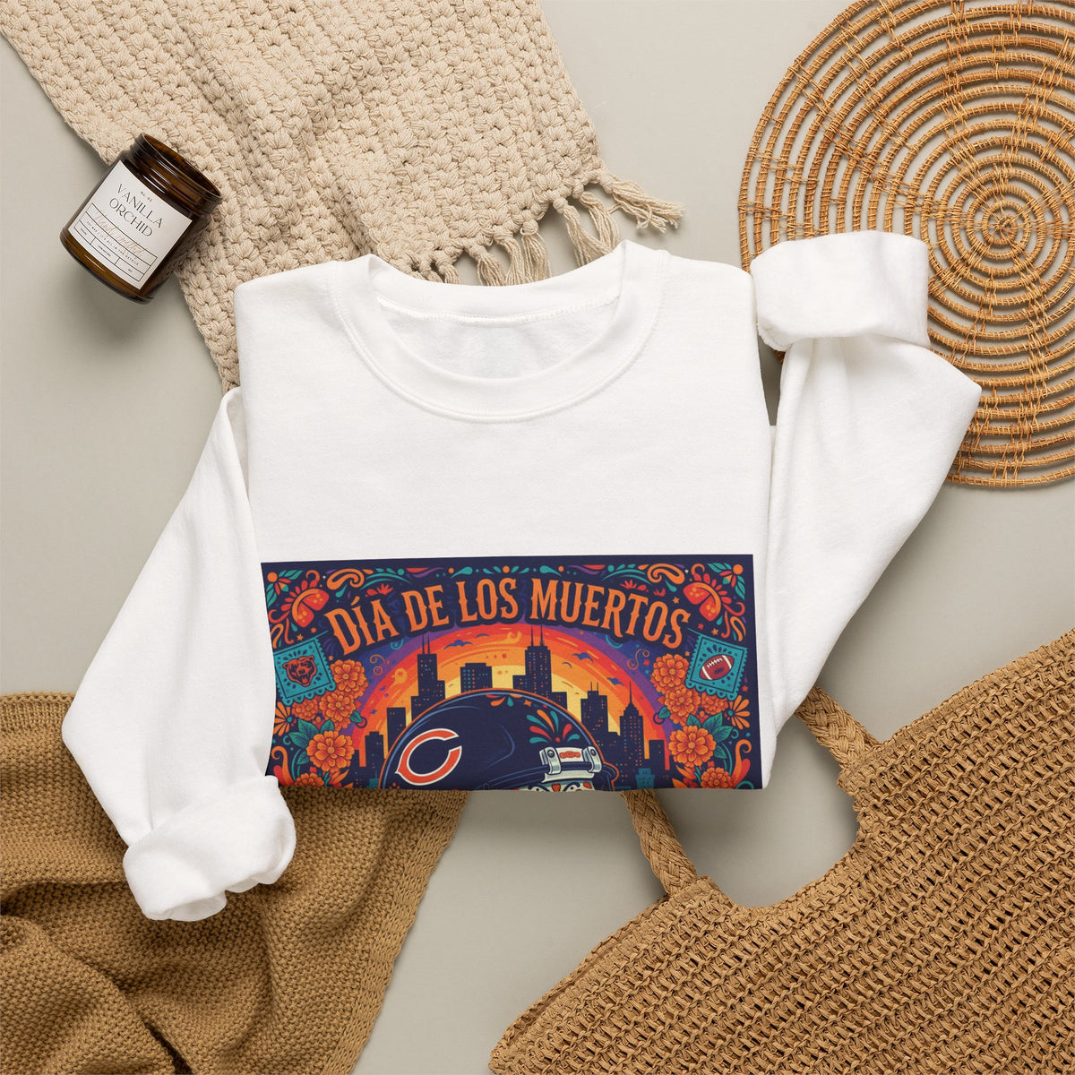 Día de los Muertos Chicago Bears Sweatshirt — Sugar Skull Football Crewneck