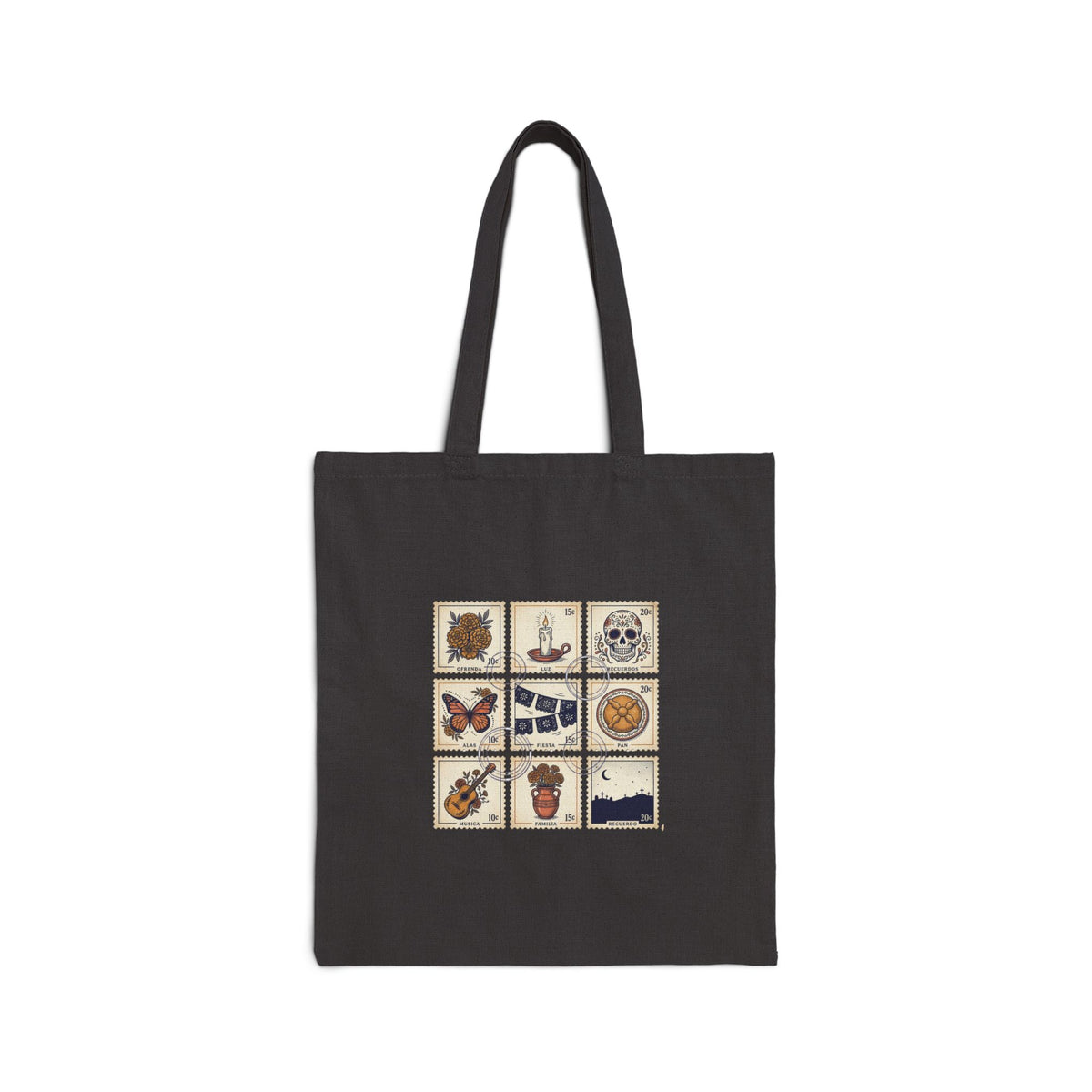 Dia de los Muertos collage tote, sugar skull tile art cotton canvas