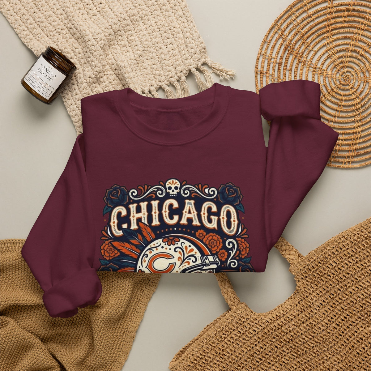 Chicago Bears Day of the Dead Skull Crewneck Sweatshirt