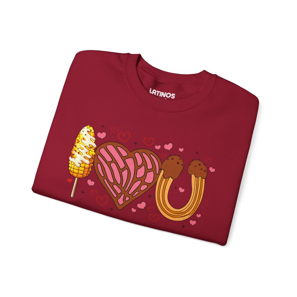 I Love You (Elote, Concha, Churro Love Fest) Latino Valentine's Day Comfy Crewneck Sweater | Funny Mexican Viral | 3 Colors