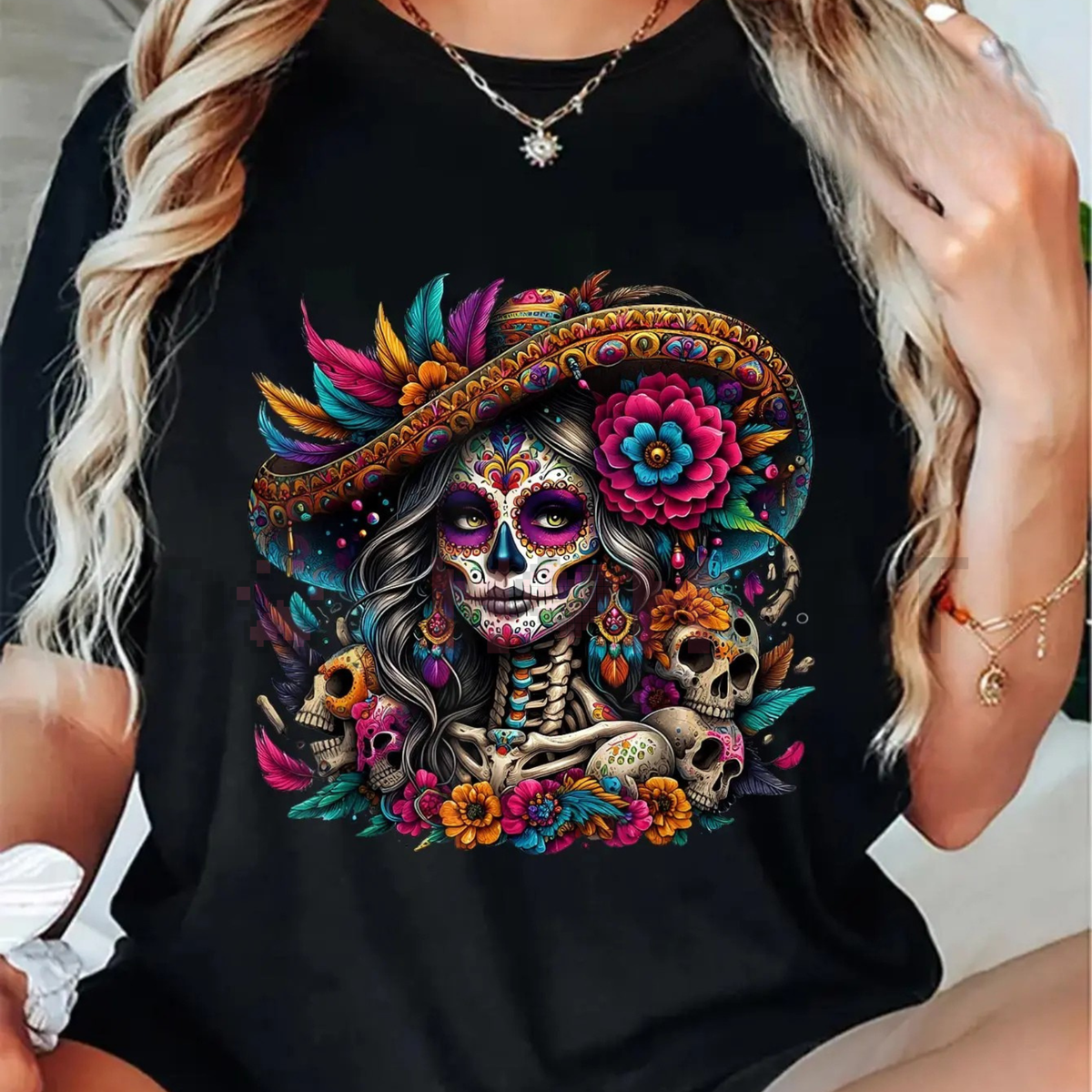 La Catrina T-Shirt - Unisex Día de Muertos Sugar Skull Tee, Elegant Day of the Dead Women's Graphic