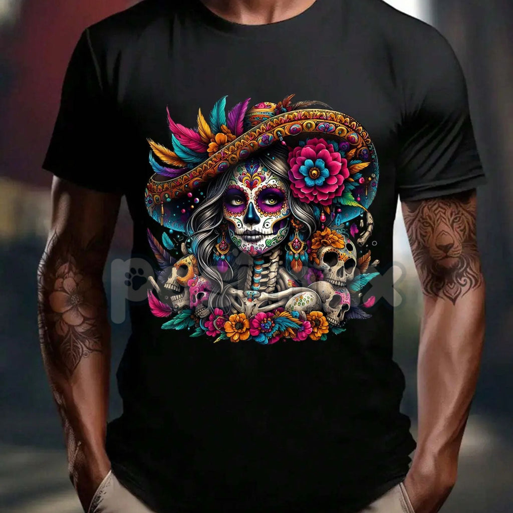 La Catrina T-Shirt - Unisex Día de Muertos Sugar Skull Tee, Elegant Day of the Dead Women's Graphic