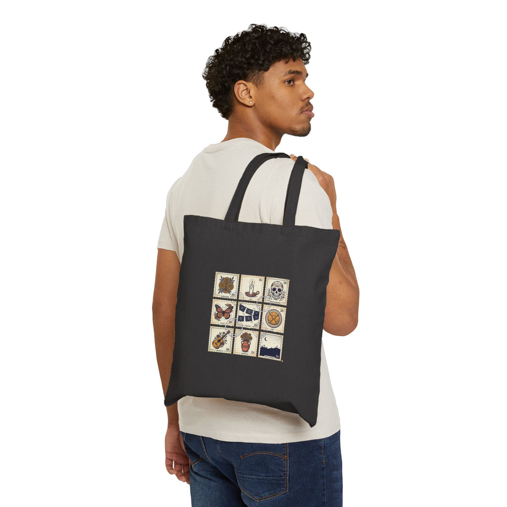 Dia de los Muertos collage tote, sugar skull tile art cotton canvas
