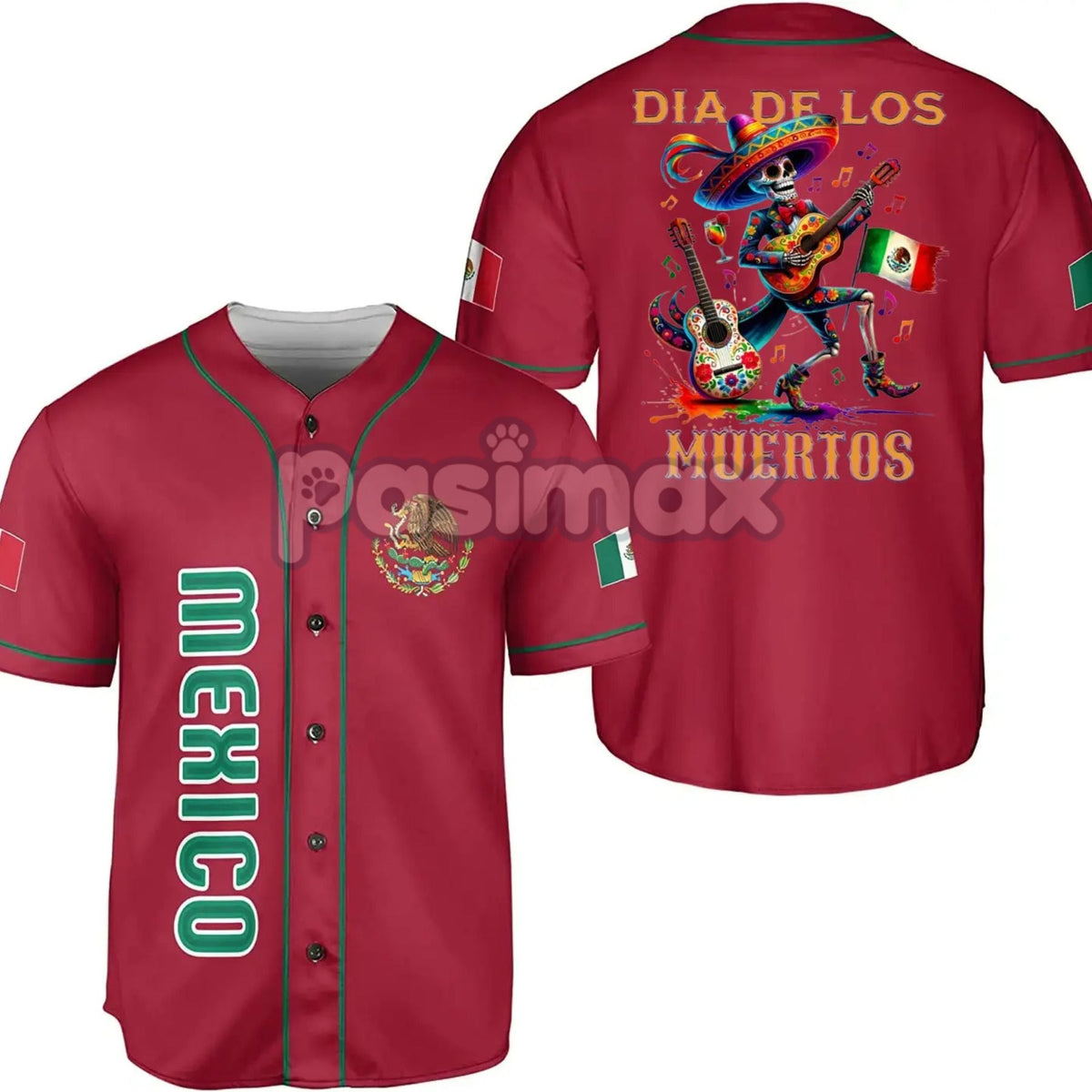 Mexico Día de los Muertos Baseball Jersey – Day of the Dead Skeleton Guitar Shirt, Festival Jersey Top