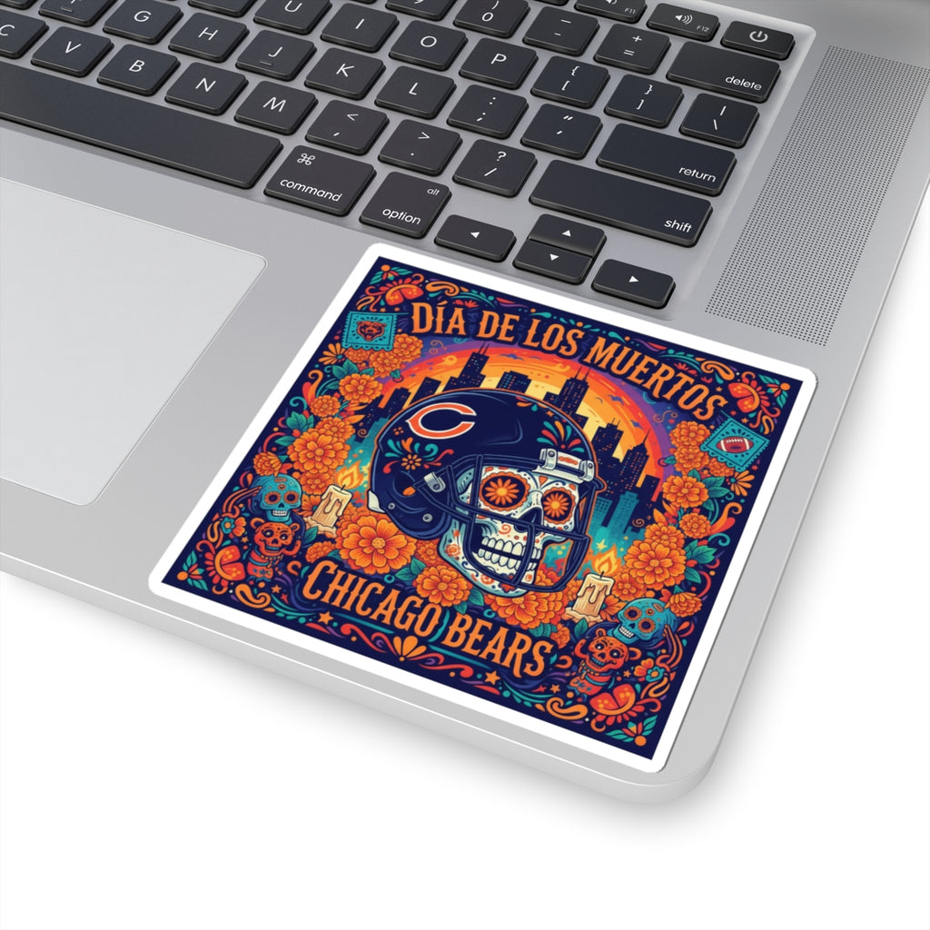 Chicago Bears Día de los Muertos Sticker — Sugar Skull Football Helmet Kiss-Cut Sticker