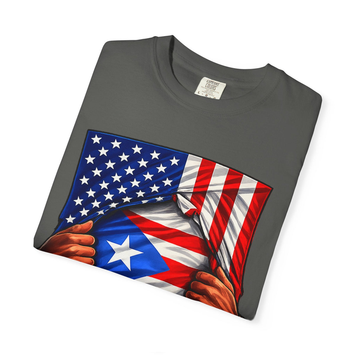 Puerto Rico Flag + USA Flag Heritage T-shirt | Puerto Rican + American Culture 4th Of July | Funny Viral Latino Tees | Heavyweight Cotton