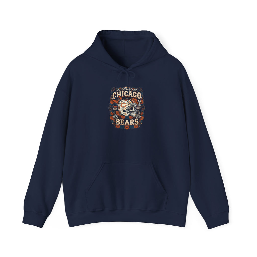 Day of the Dead Sugar Skull Hoodie — Floral Calavera Cityscape Sweatshirt