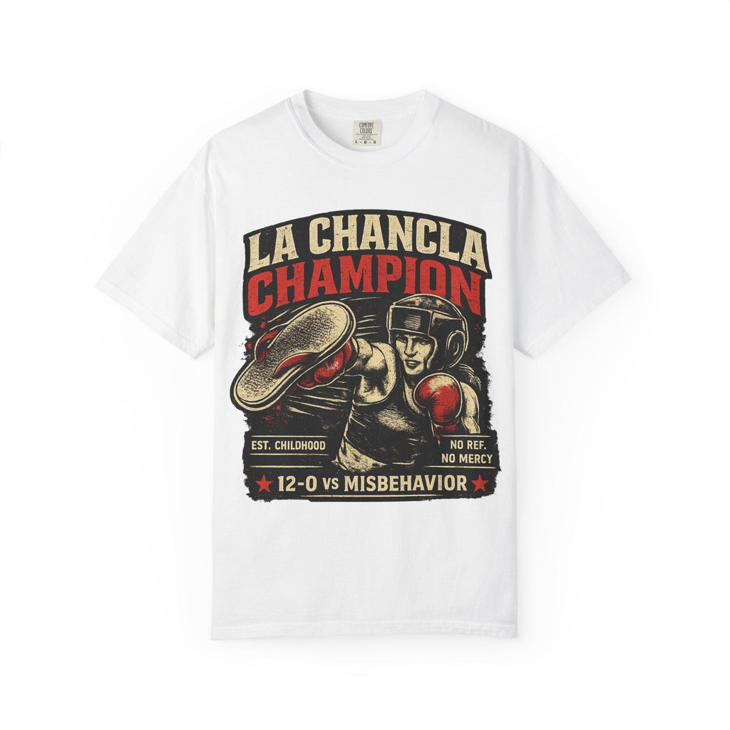 LA CHANCLA CHAMPION Boxing Chancleta T-shirt | Dia De La Madre, Mother's Day | Funny Latino Pride | Heavyweight Cotton