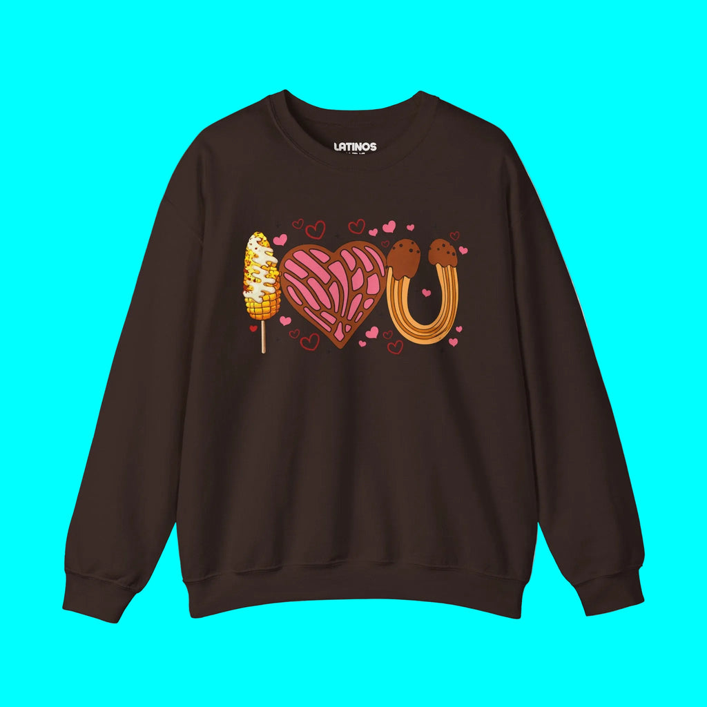 I Love You (Elote, Concha, Churro Love Fest) Latino Valentine's Day Comfy Crewneck Sweater | Funny Mexican Viral | 3 Colors