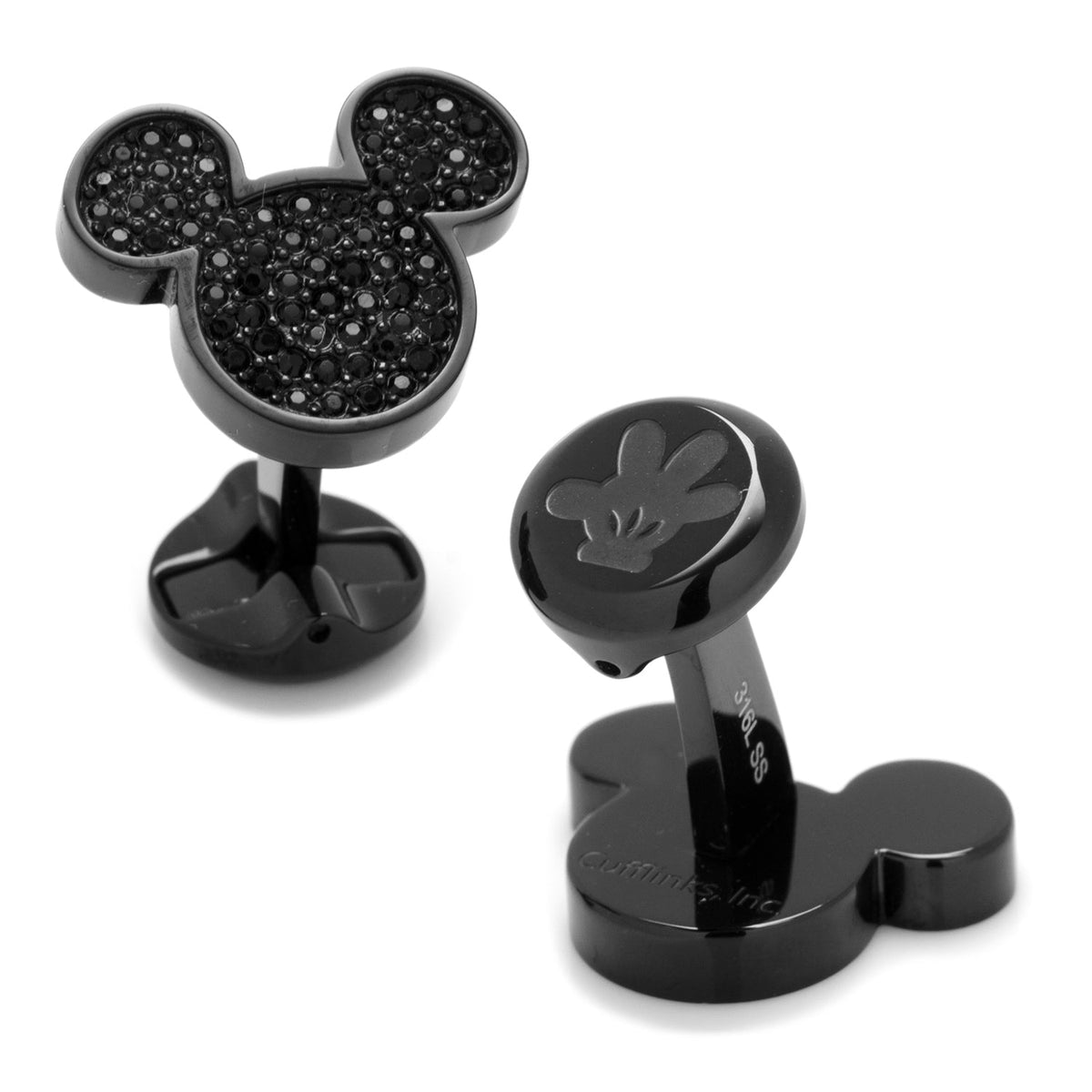 Disney Mickey Mouse Stainless Steel Black Pave Crystal Cufflinks
