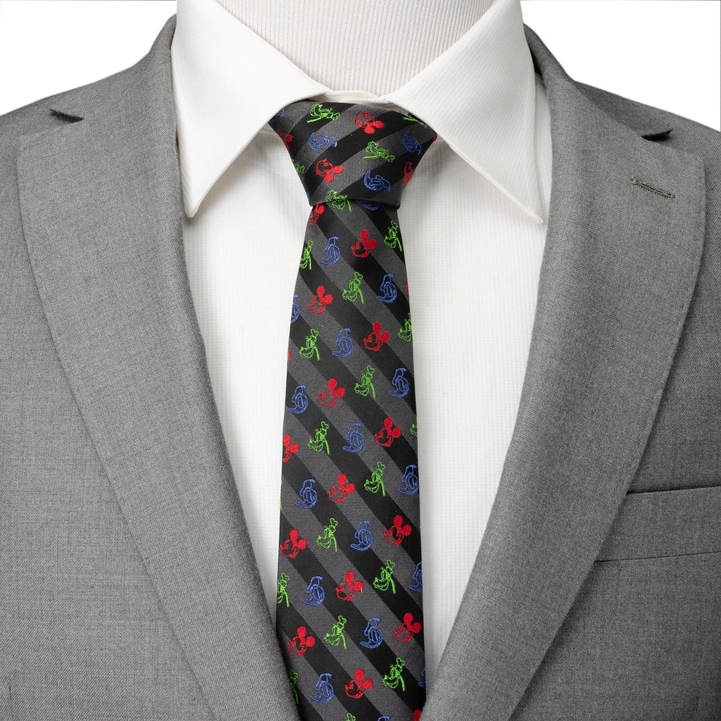 Disney Mickey and Friends Multi Black Stripe Men's Tie