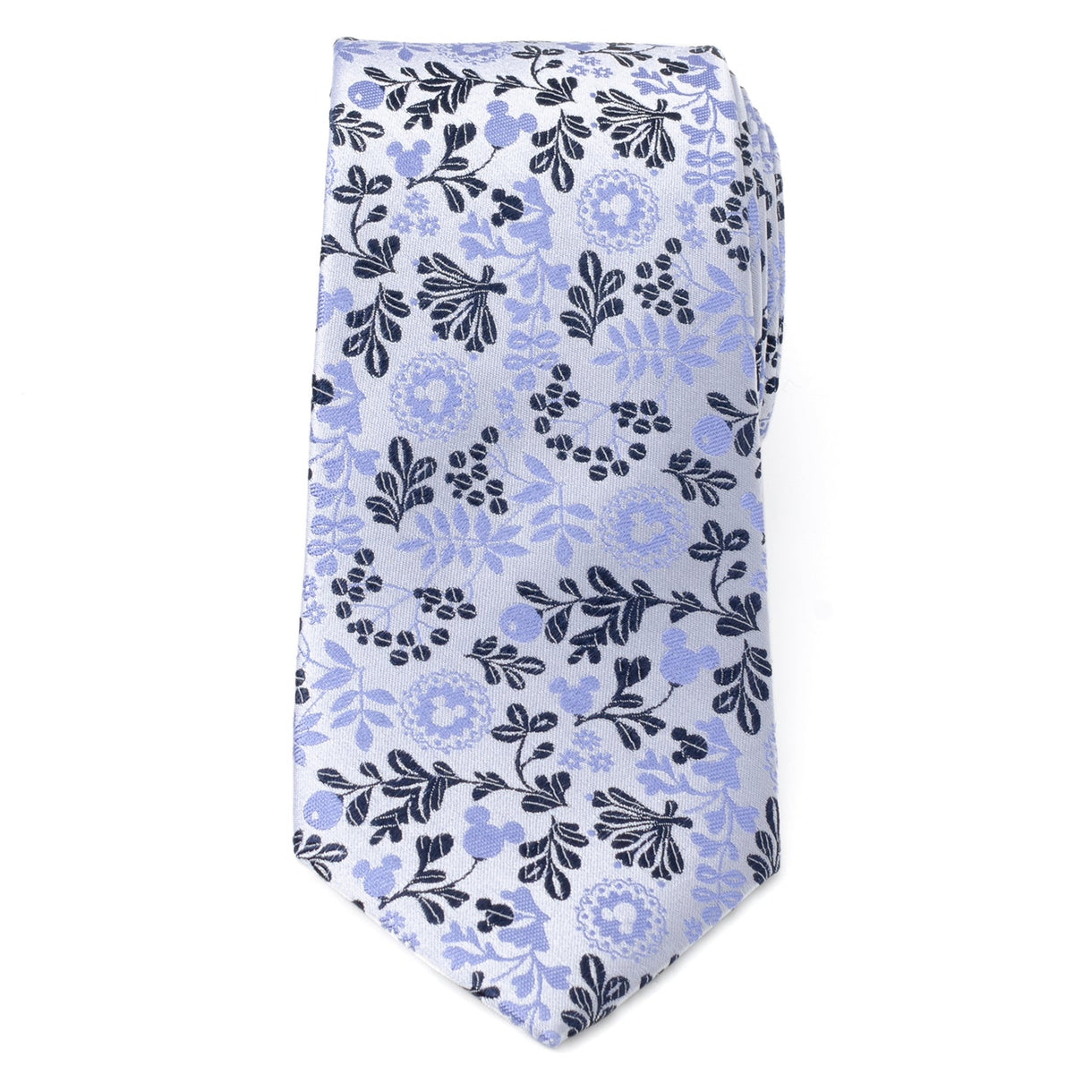 Disney Mickey Mouse Floral Silhouette Blue and White Tie