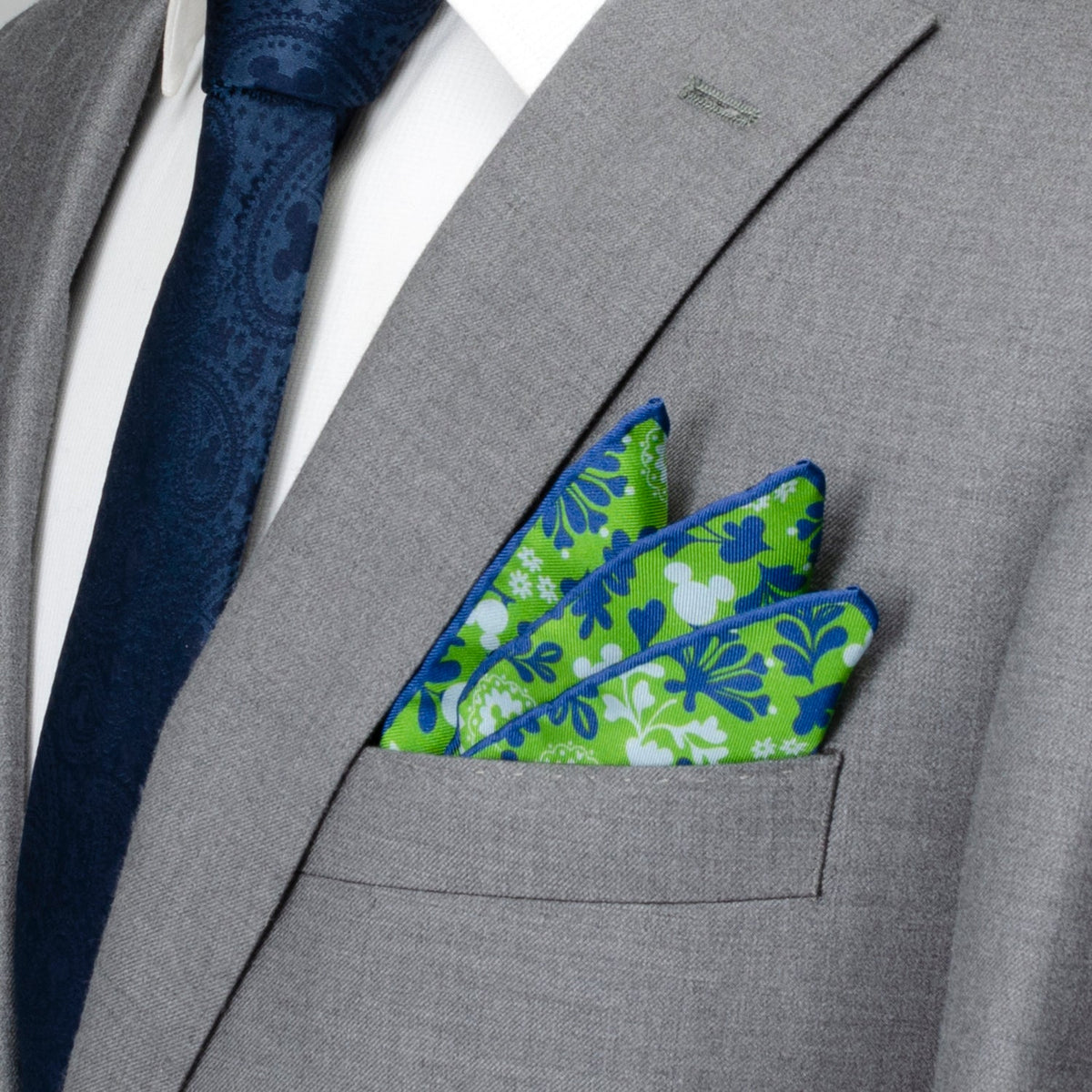 Disney Mickey Mouse Floral Green Pocket Square