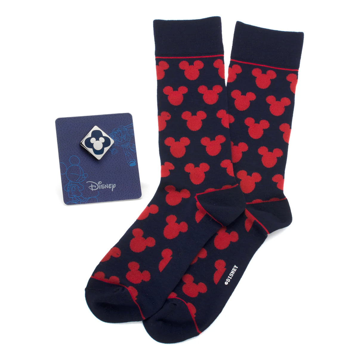 Disney Mickey Mouse Silhouette Blue Sock and Mickey Blue Lapel Pin Gift Set