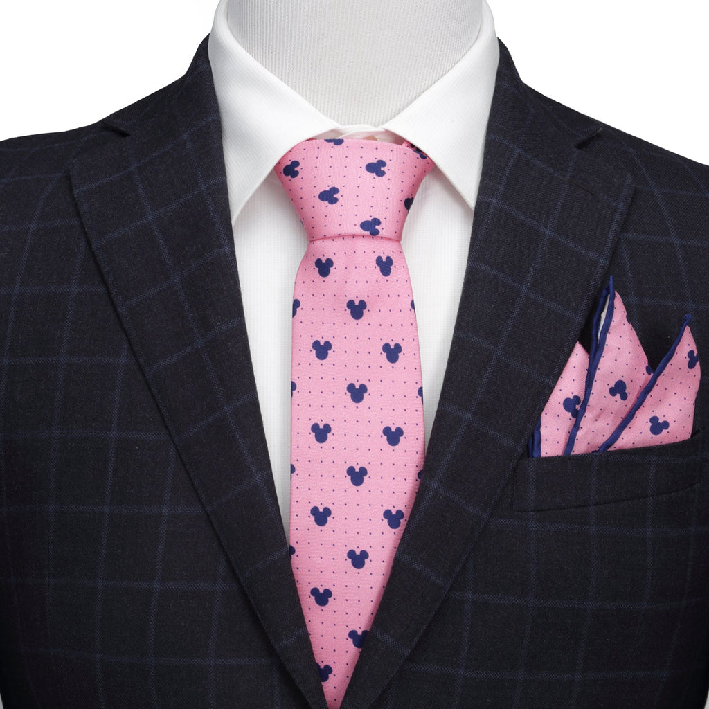 Disney Mickey Mouse Dot Pink Tie and Pocket Square Gift Set