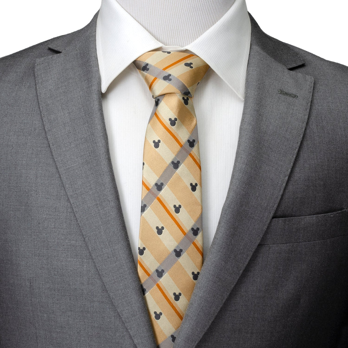Disney Mickey Mouse Silhouette Tan Plaid Tie