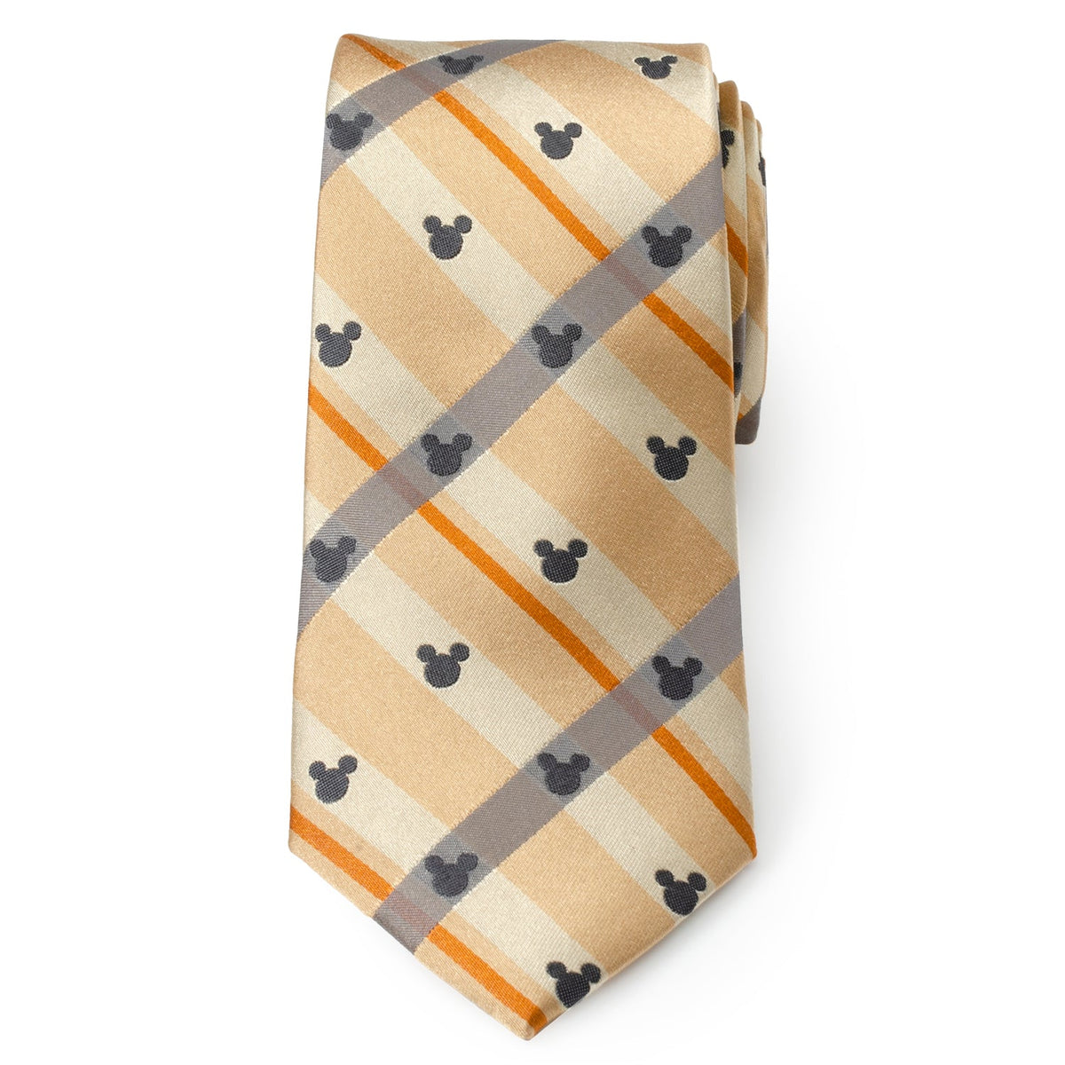 Disney Mickey Mouse Silhouette Tan Plaid Tie
