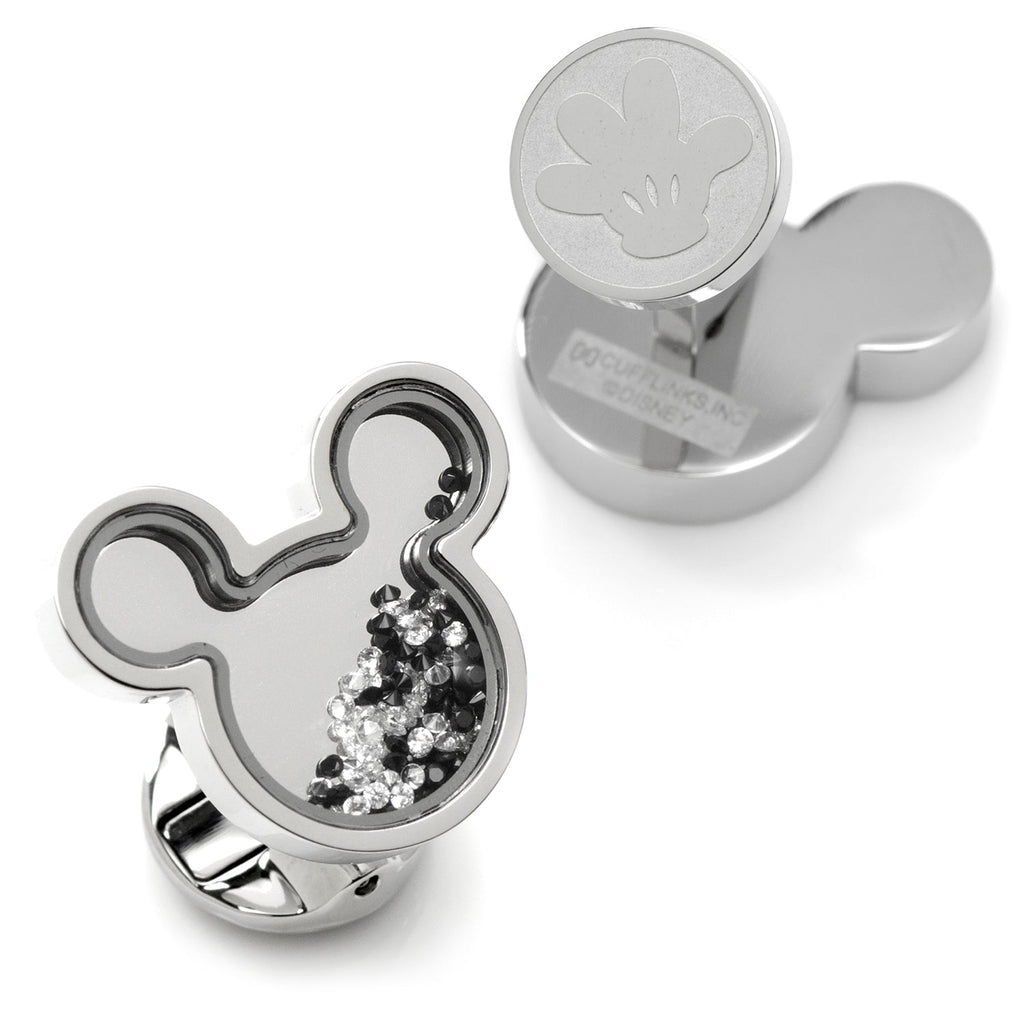 Disney Mickey Mouse Silhouette Floating B/W Crystal Stainless Steel Cufflinks