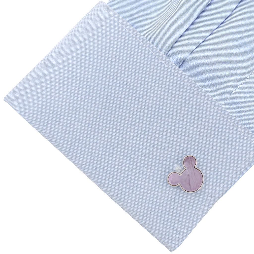 Disney Mickey Mouse Silhouette Lavender Mother of Pearl Sterling Silver Cufflinks