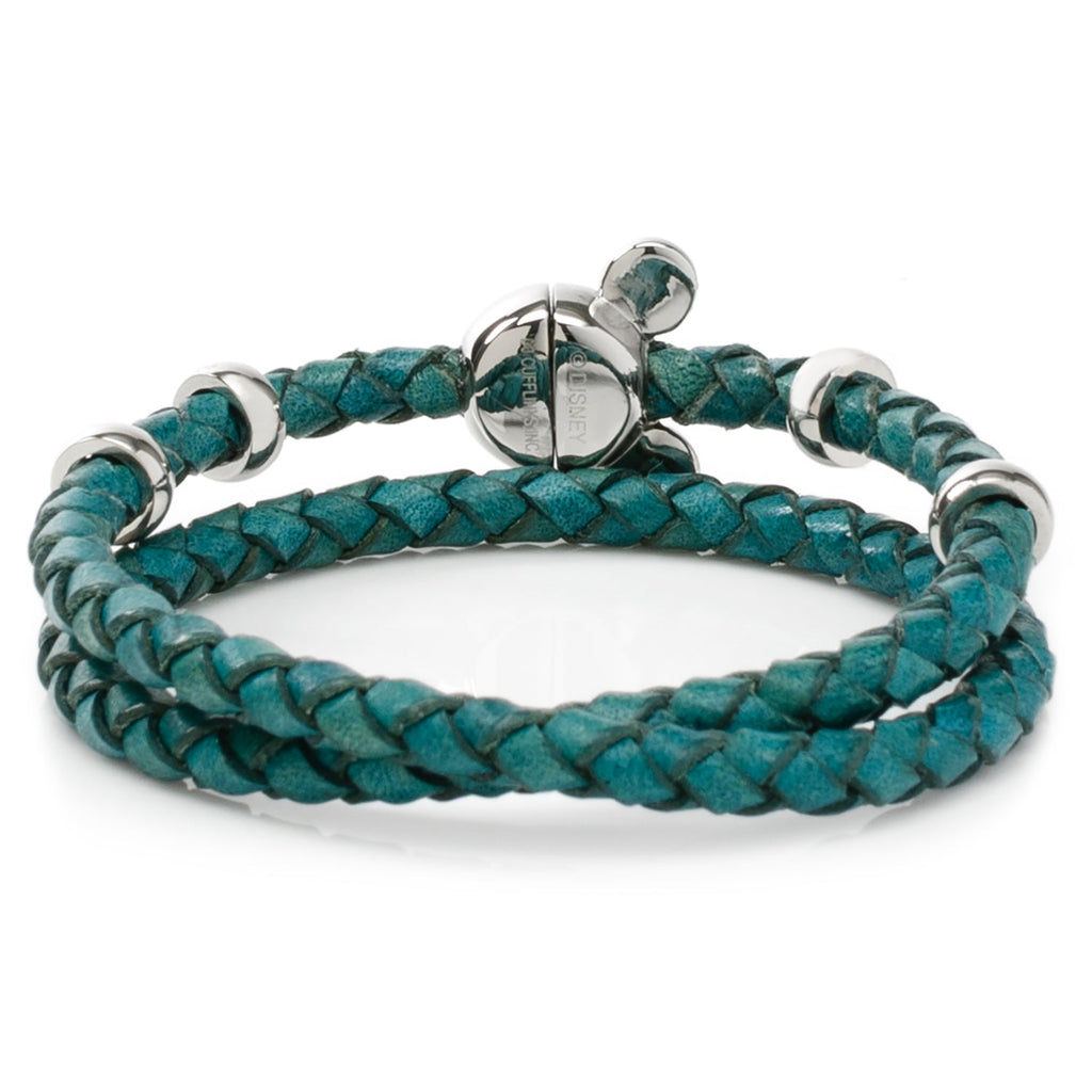 Disney Mickey Mouse Silhouette Teal Leather Wrap Bracelet