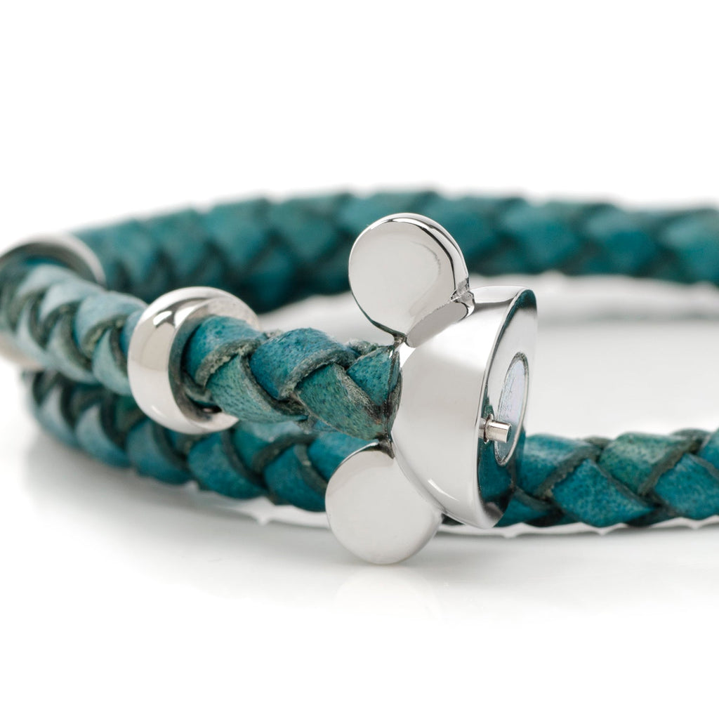 Disney Mickey Mouse Silhouette Teal Leather Wrap Bracelet
