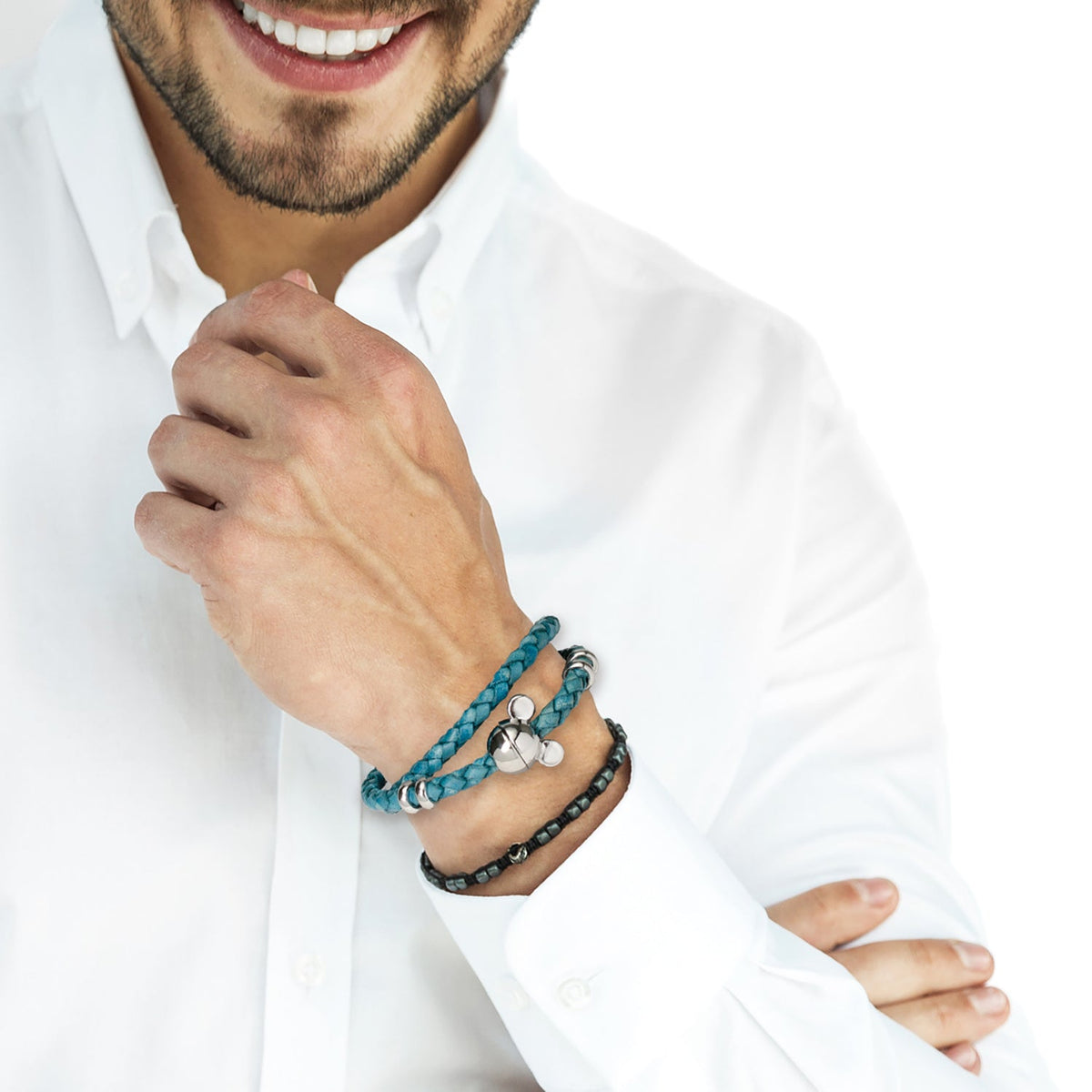 Disney Mickey Mouse Silhouette Teal Leather Wrap Bracelet