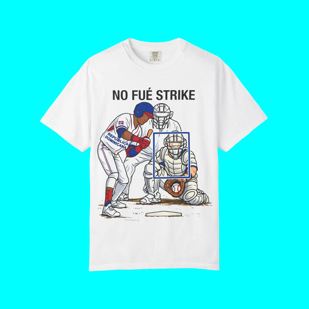 NO FUÉ STRIKE, Team Dominican Republic vs USA Baseball T-shirt | Platano Power Classic Funny Latino Tees | Heavyweight Cotton