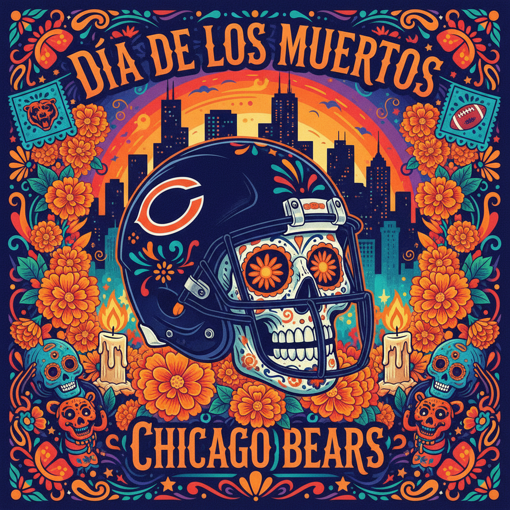 Día de los Muertos Chicago Bears sugar skull digital art print