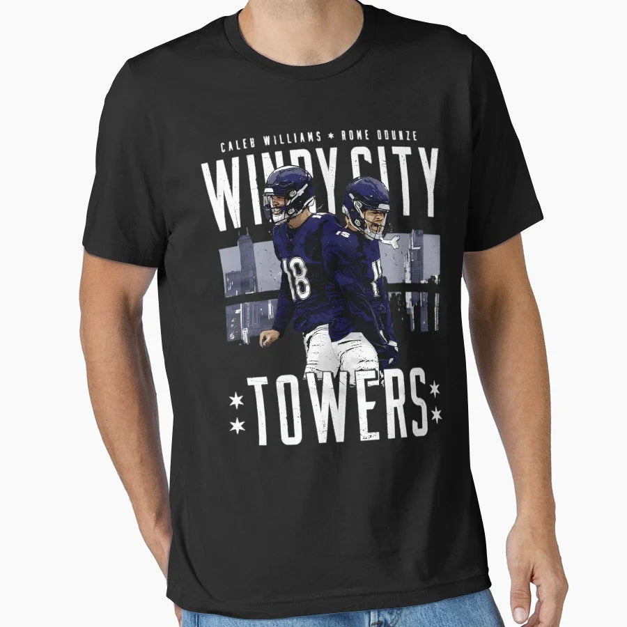CW Rome Odunze Chicago Windy City Towers T-Shirt - Unique Graphic Unisex